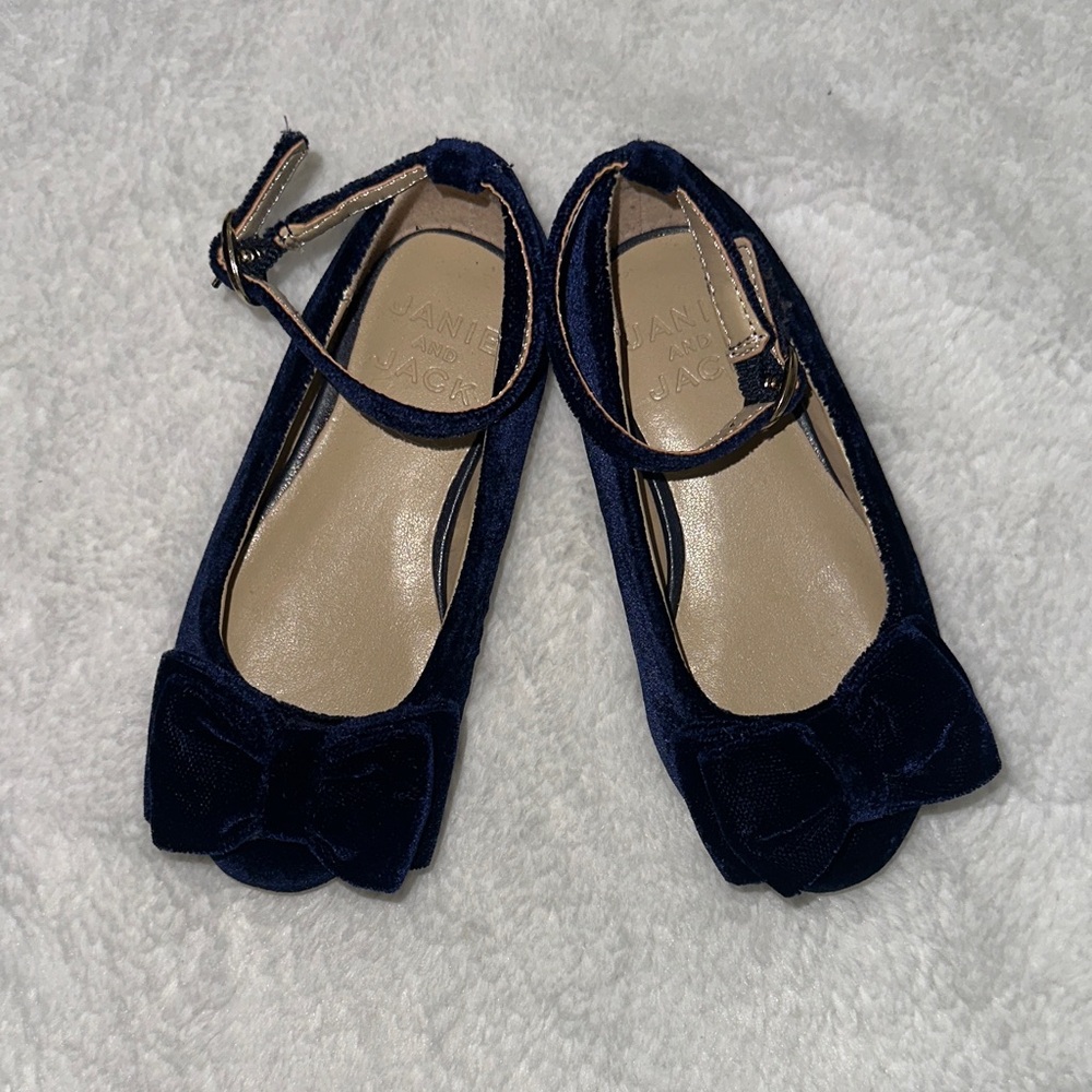 Janie and Jack Midnight Velvet Flats with Bow